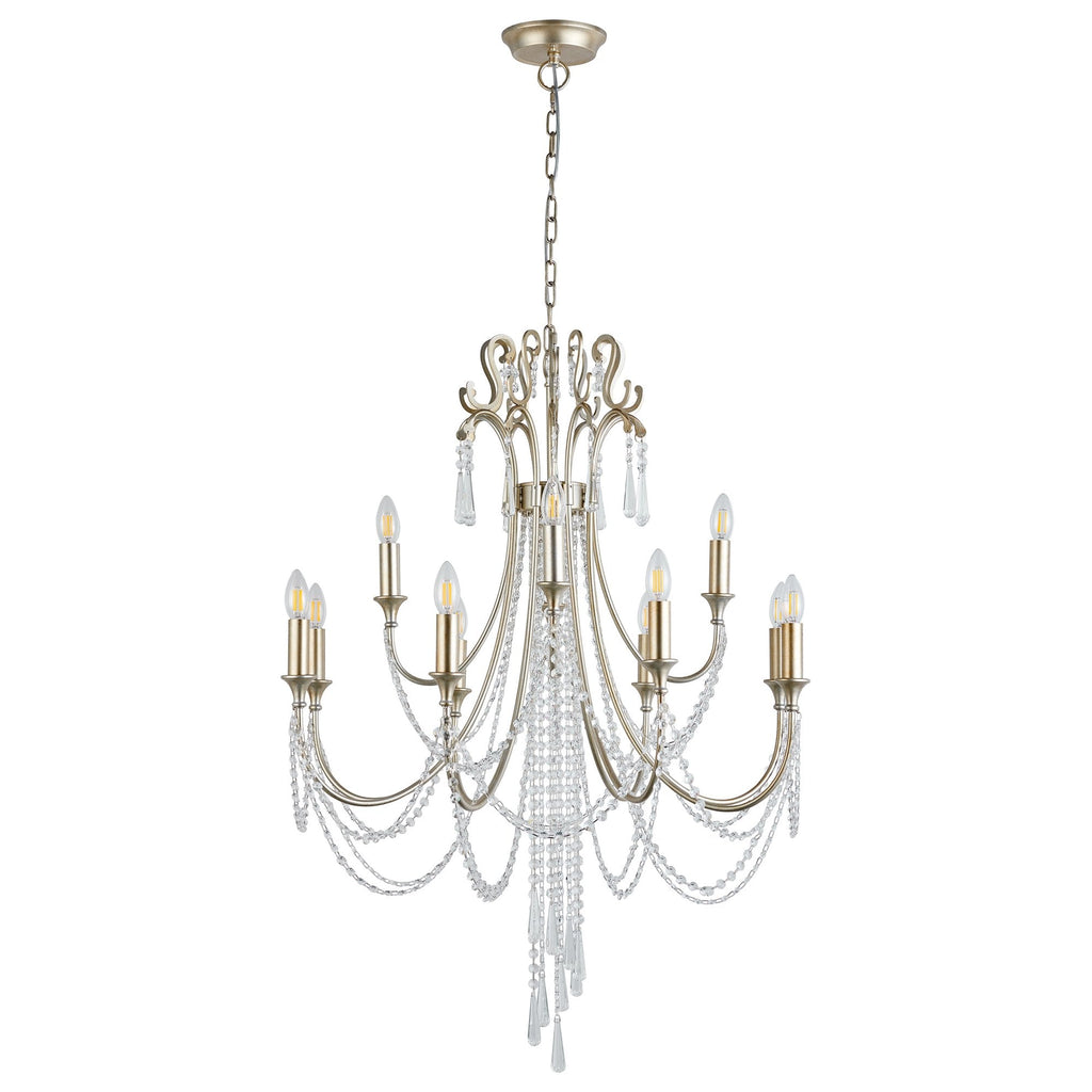 IL31846 Celine Pendant Chandelier 12 Light E14 Aged Silver/Clear Crystal