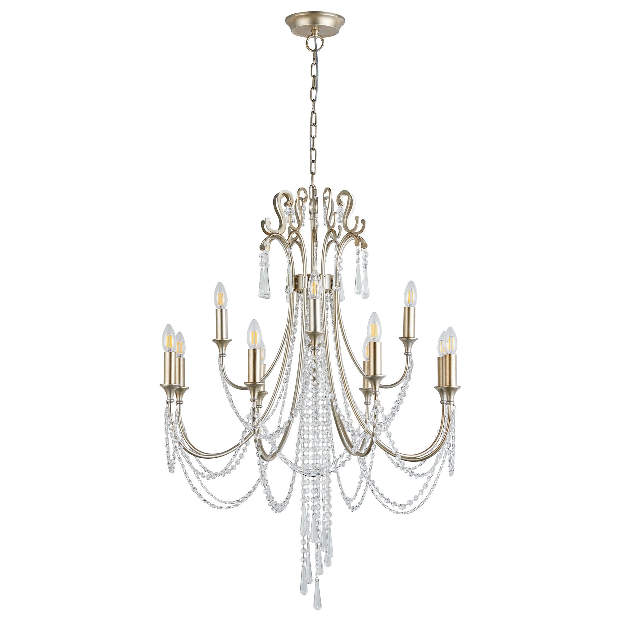 IL31846 Celine Pendant Chandelier 12 Light E14 Aged Silver/Clear Crystal