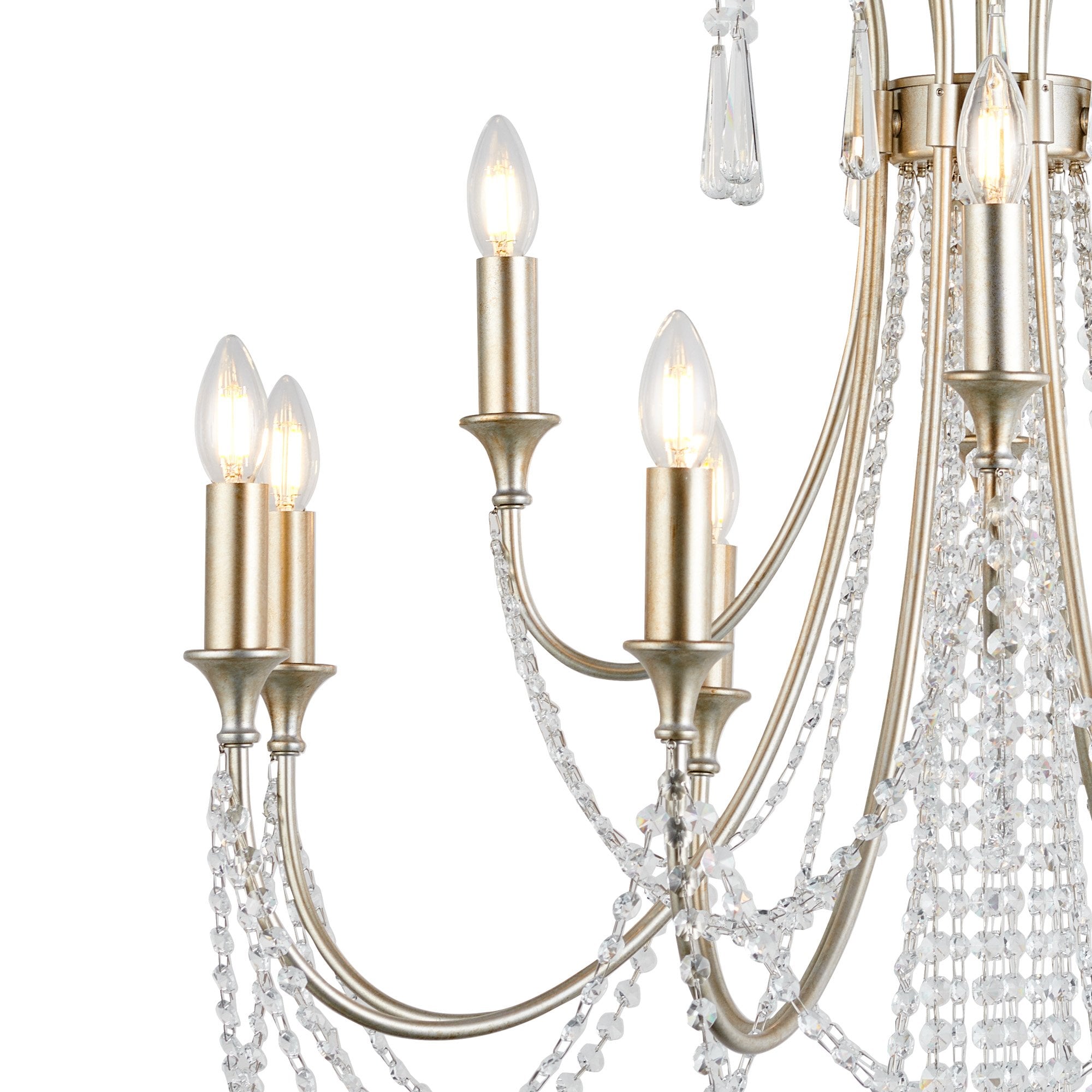 IL31846 Celine Pendant Chandelier 12 Light E14 Aged Silver/Clear Crystal