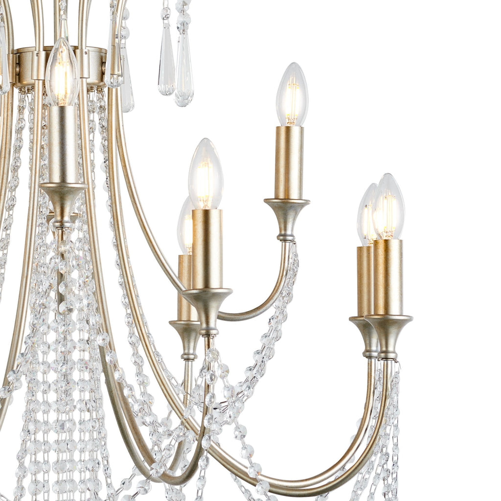 IL31846 Celine Pendant Chandelier 12 Light E14 Aged Silver/Clear Crystal