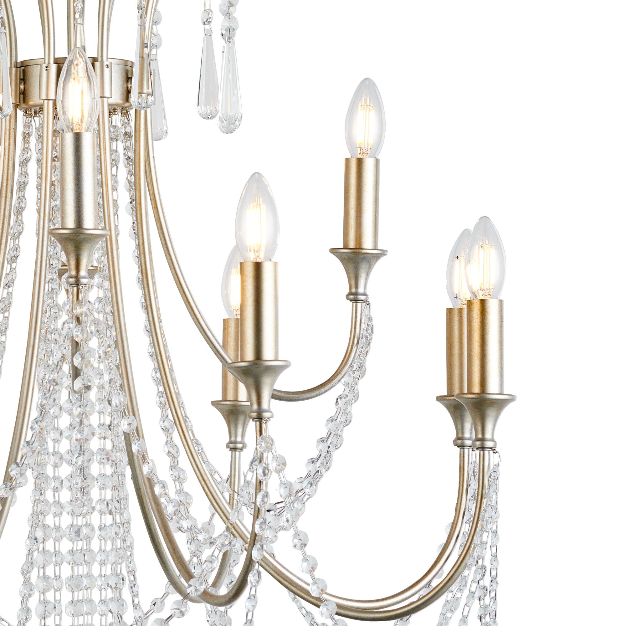 IL31846 Celine Pendant Chandelier 12 Light E14 Aged Silver/Clear Crystal