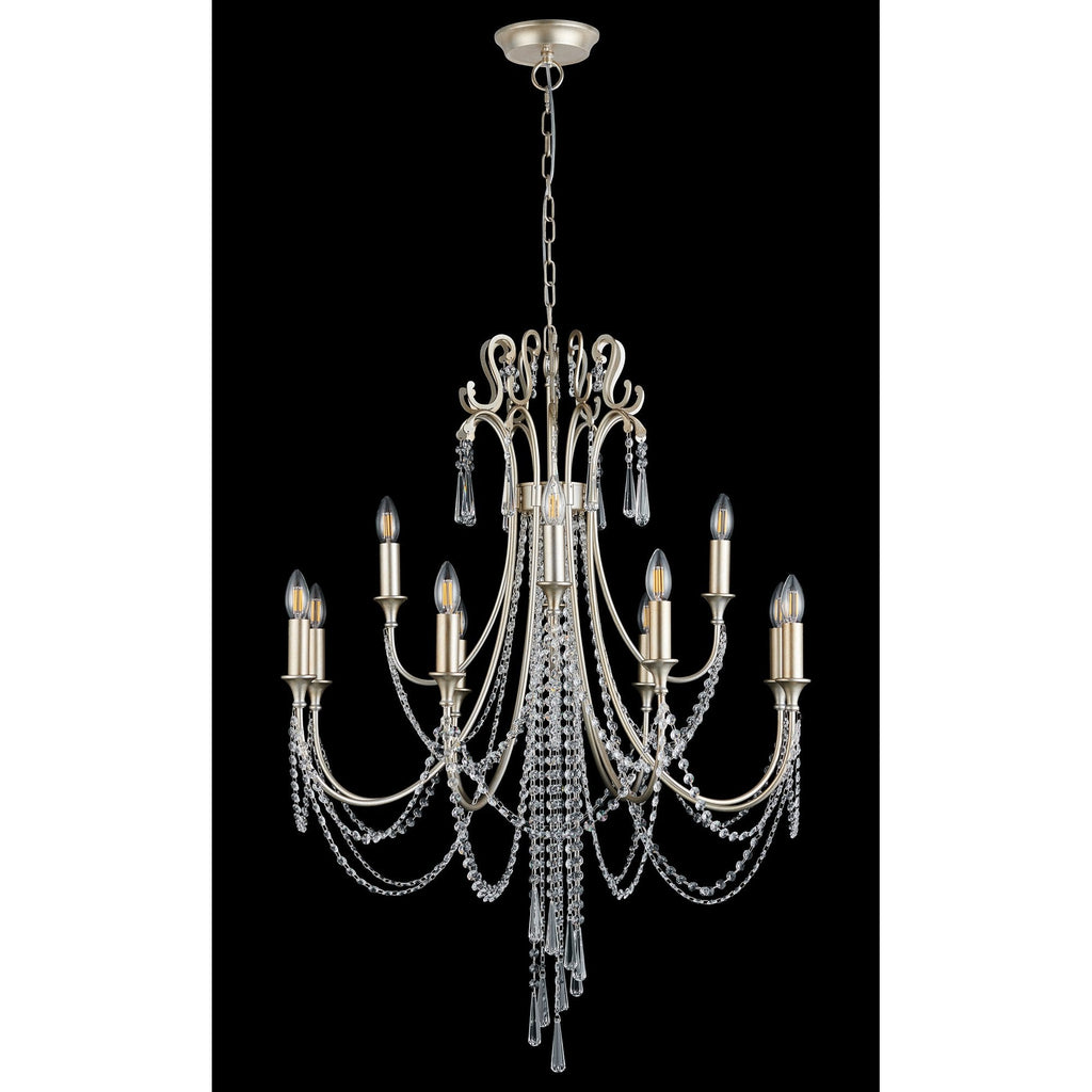 IL31846 Celine Pendant Chandelier 12 Light E14 Aged Silver/Clear Crystal