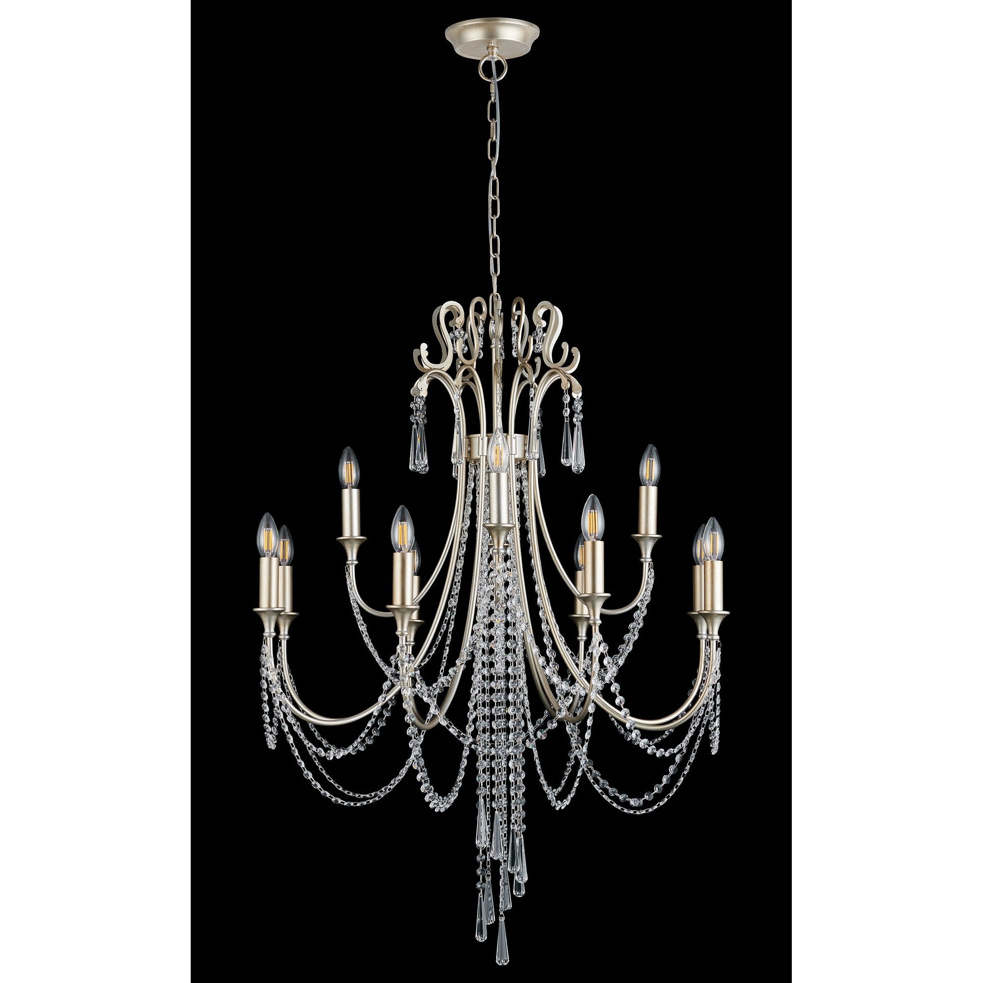 IL31846 Celine Pendant Chandelier 12 Light E14 Aged Silver/Clear Crystal
