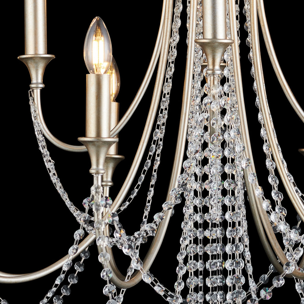 IL31846 Celine Pendant Chandelier 12 Light E14 Aged Silver/Clear Crystal