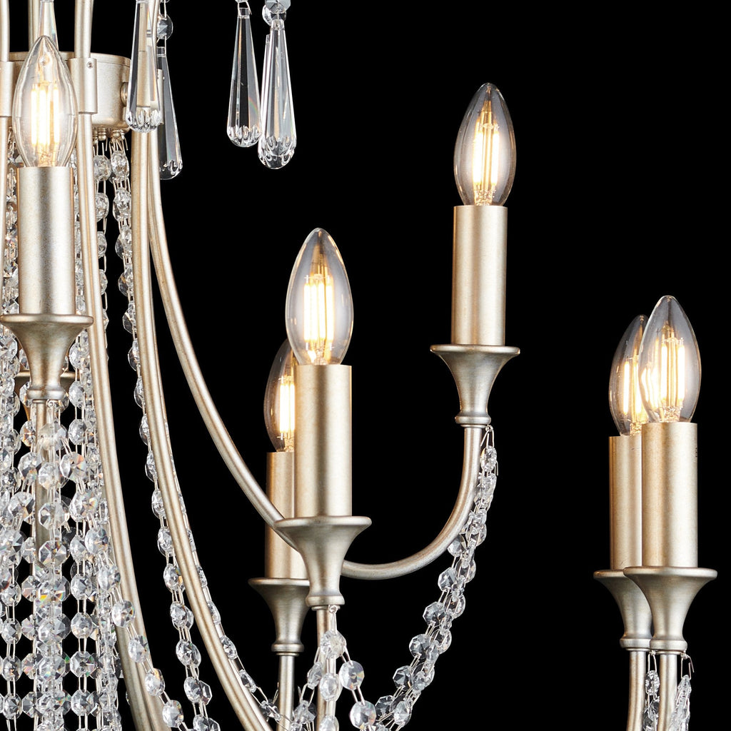 IL31846 Celine Pendant Chandelier 12 Light E14 Aged Silver/Clear Crystal