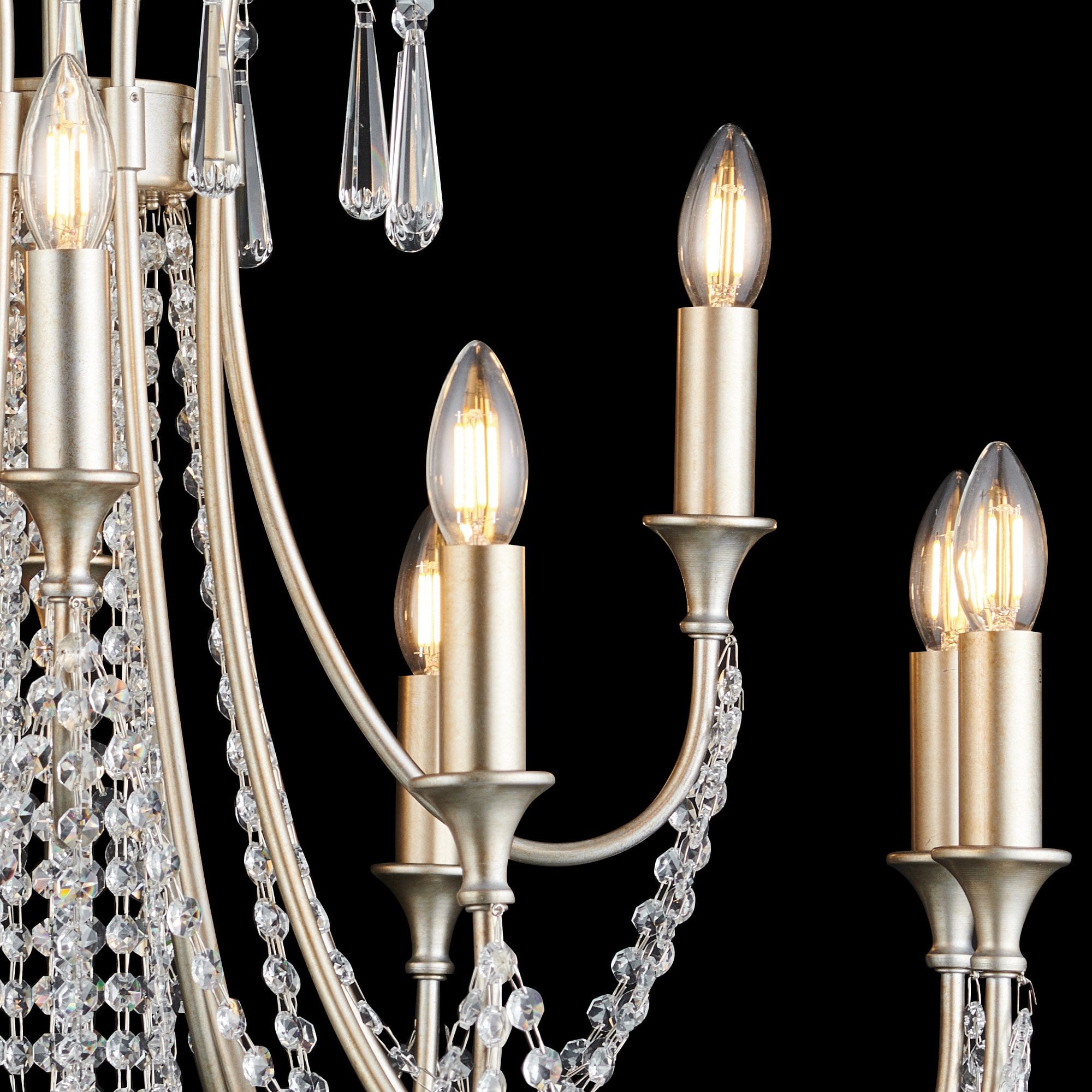 IL31846 Celine Pendant Chandelier 12 Light E14 Aged Silver/Clear Crystal