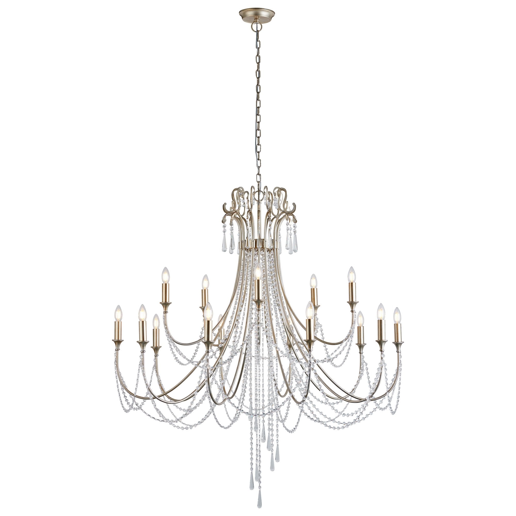 IL31847 Celine Pendant Chandelier 15 Light E14 Aged Silver/Clear Crystal