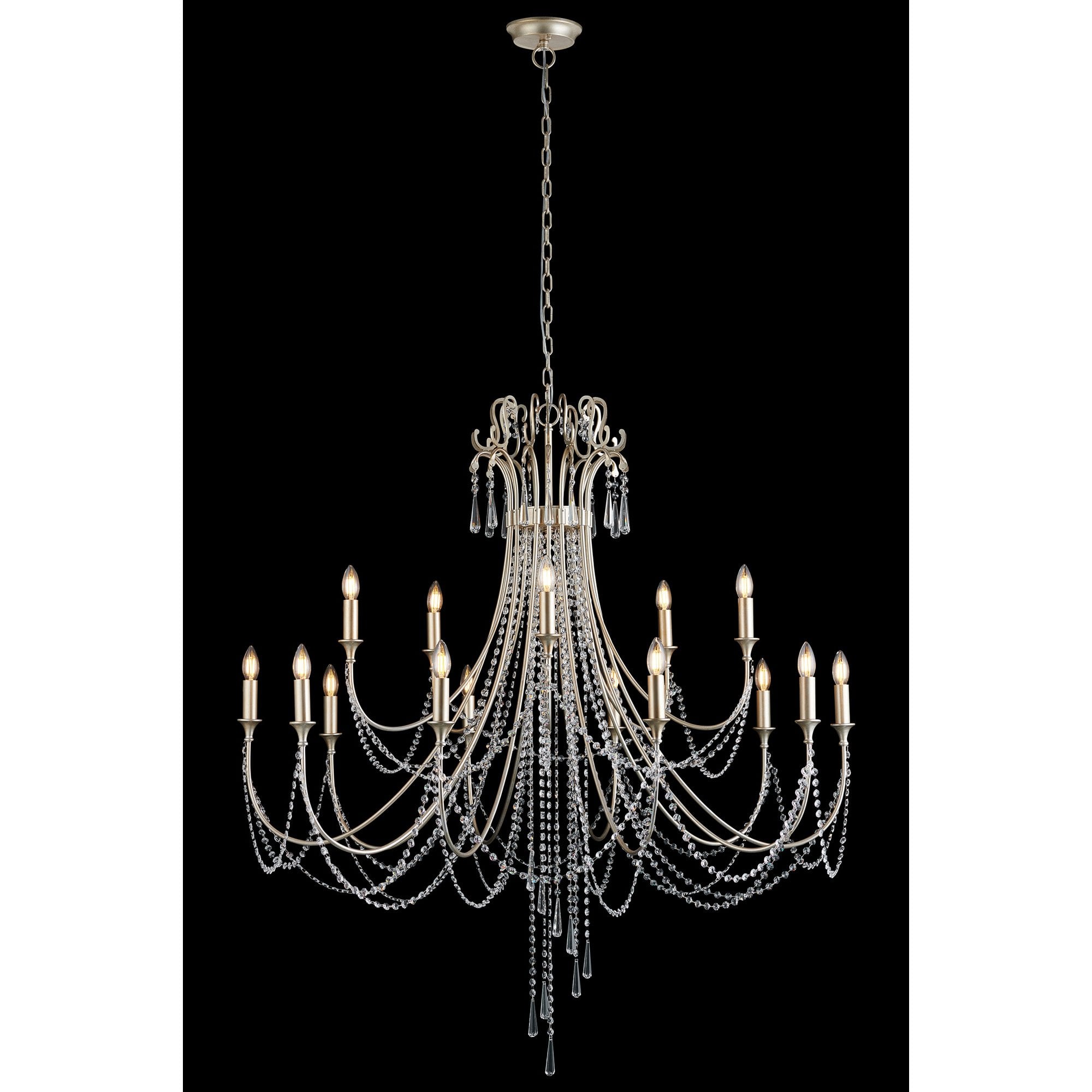 IL31847 Celine Pendant Chandelier 15 Light E14 Aged Silver/Clear Crystal