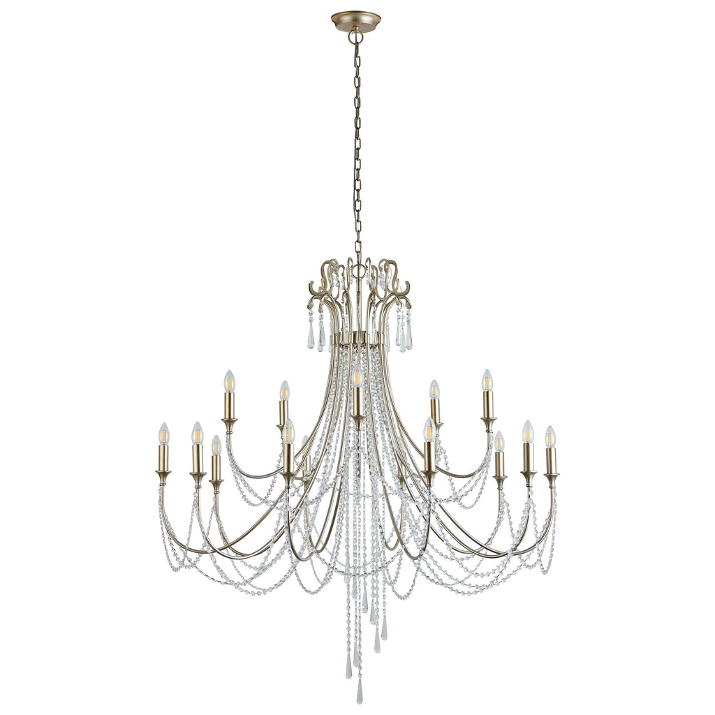IL31847 Celine Pendant Chandelier 15 Light E14 Aged Silver/Clear Crystal