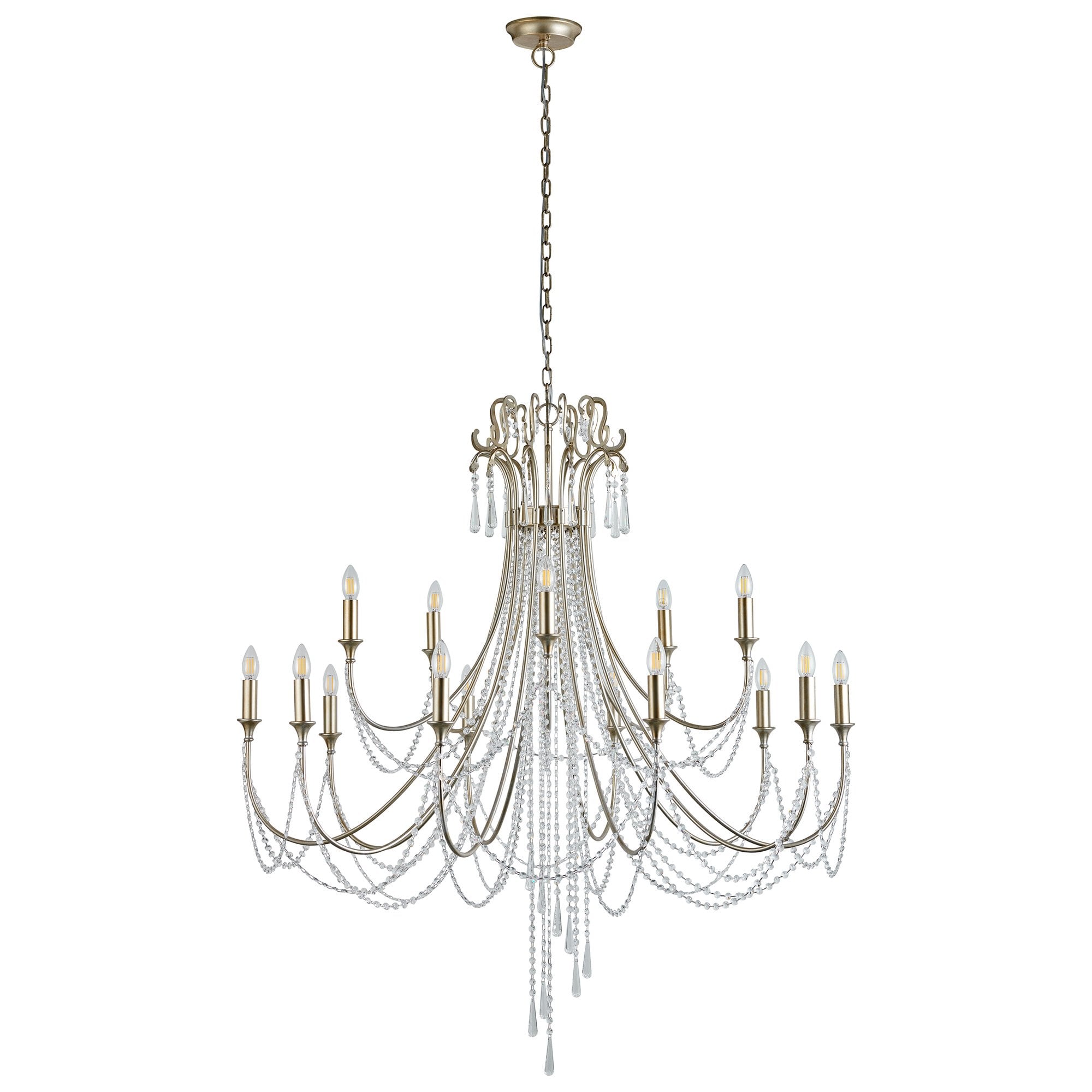 IL31847 Celine Pendant Chandelier 15 Light E14 Aged Silver/Clear Crystal