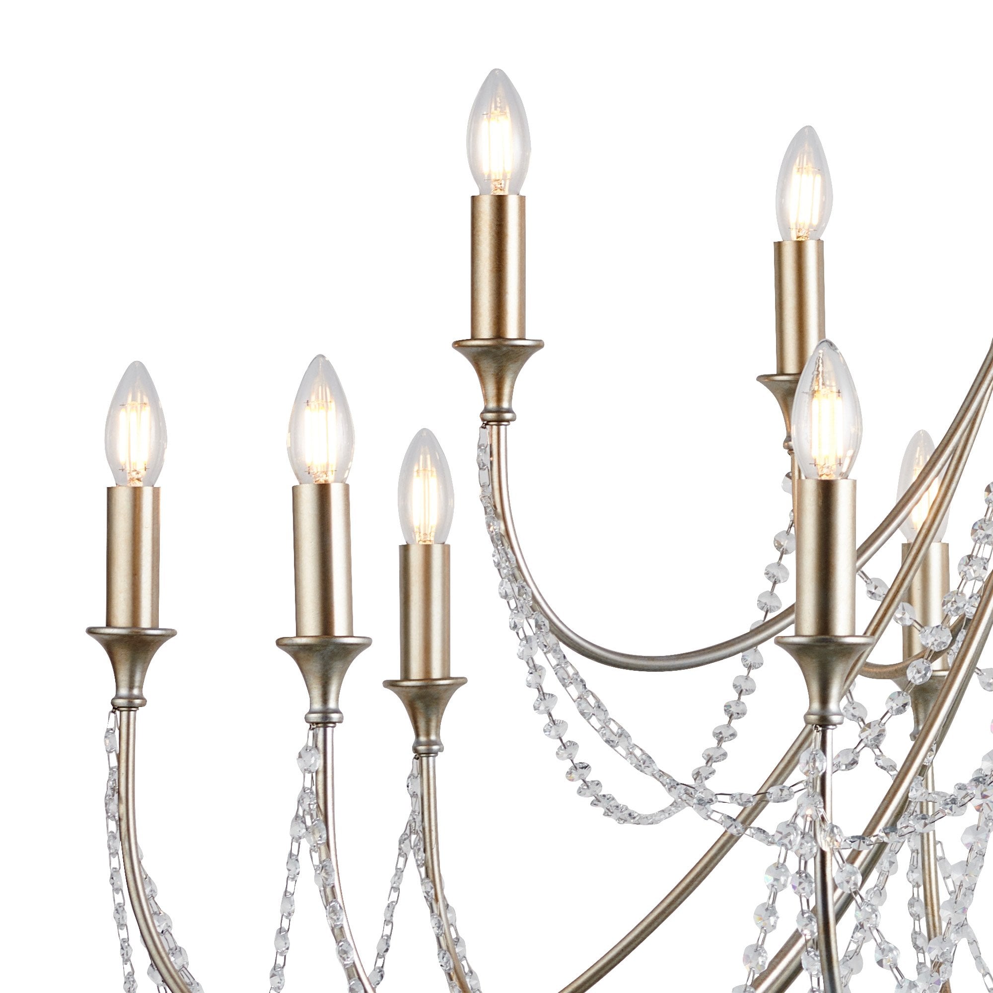IL31847 Celine Pendant Chandelier 15 Light E14 Aged Silver/Clear Crystal