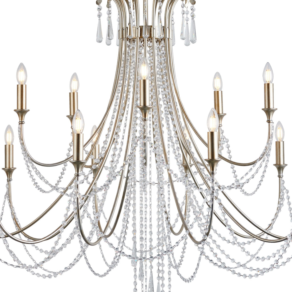 IL31847 Celine Pendant Chandelier 15 Light E14 Aged Silver/Clear Crystal