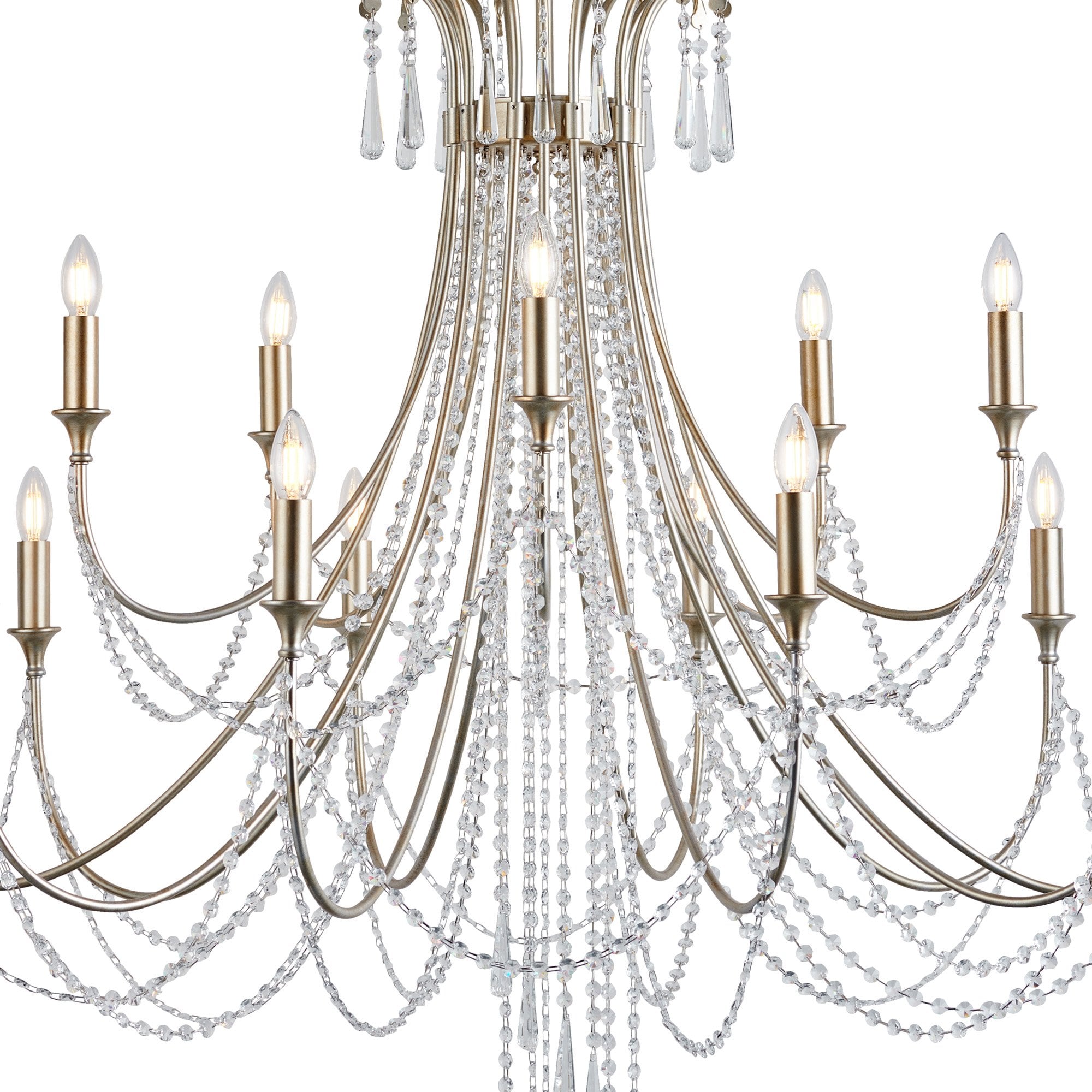 IL31847 Celine Pendant Chandelier 15 Light E14 Aged Silver/Clear Crystal