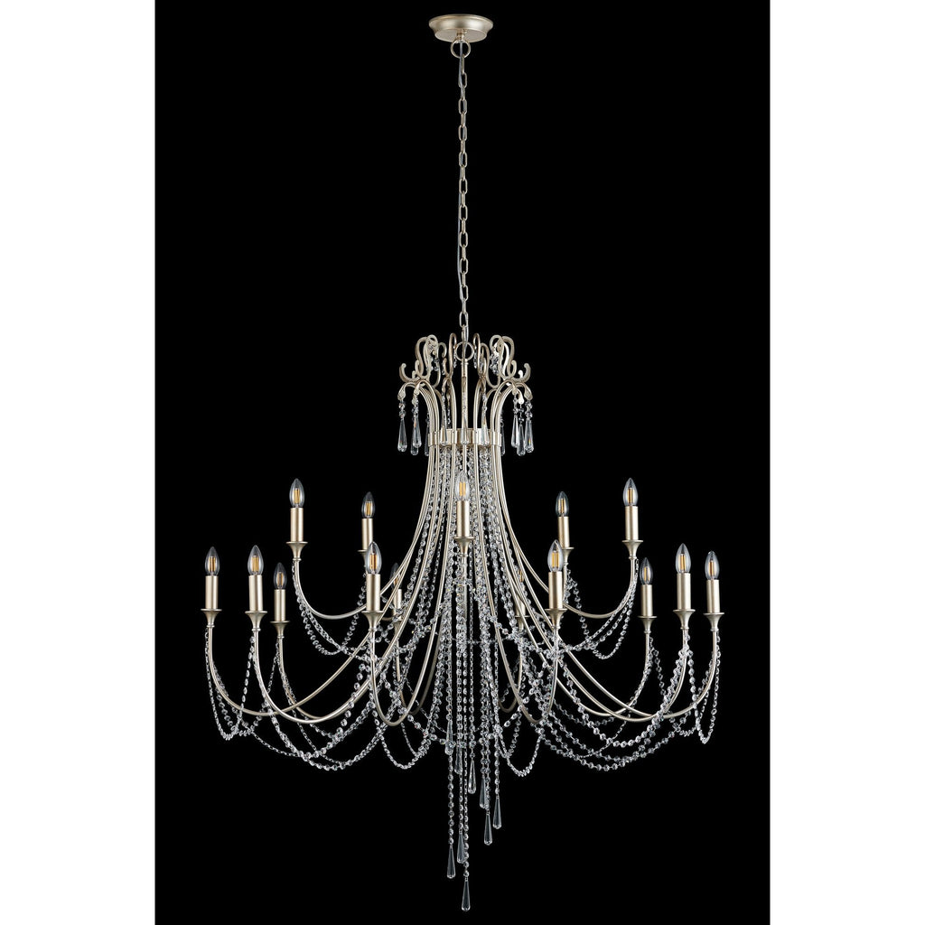 IL31847 Celine Pendant Chandelier 15 Light E14 Aged Silver/Clear Crystal