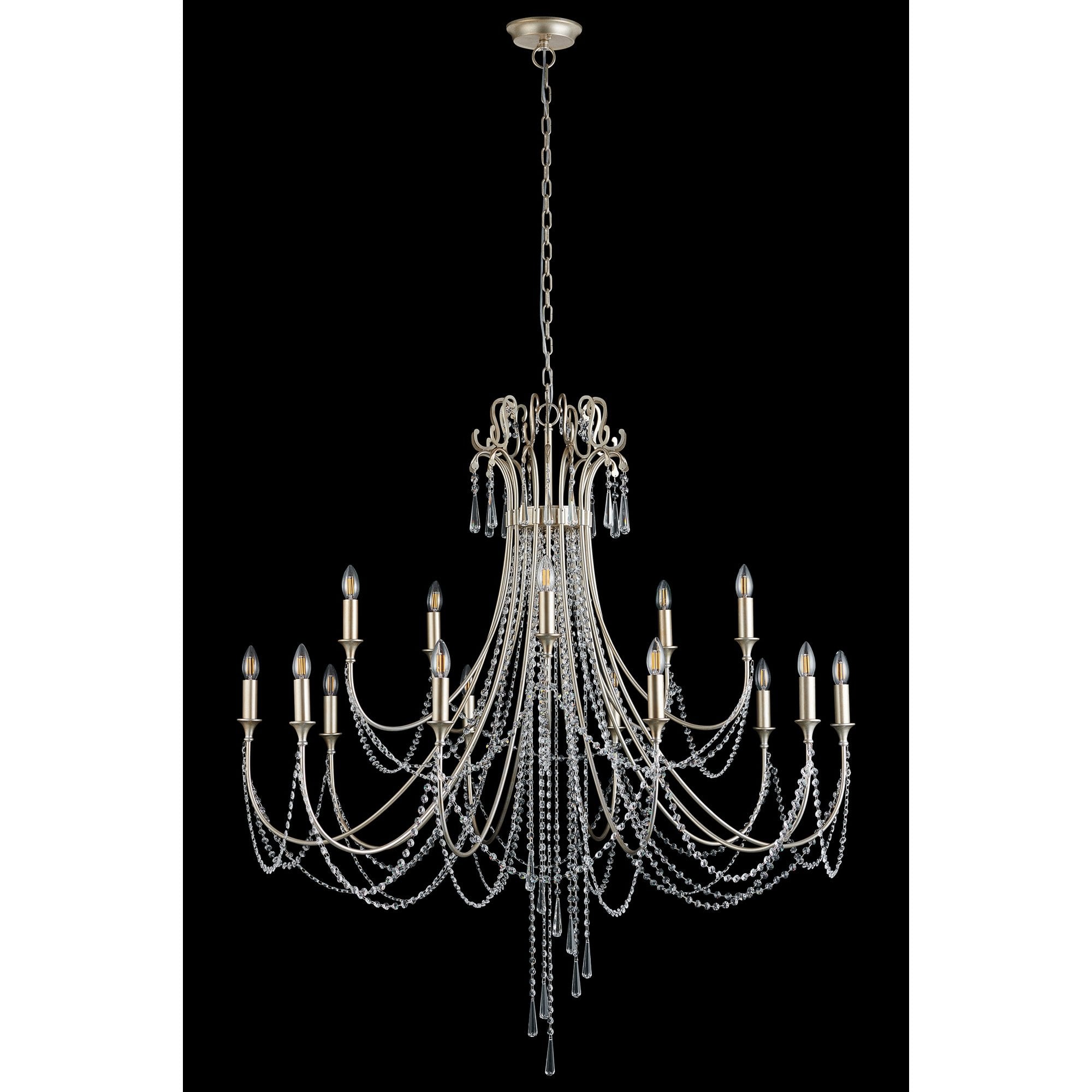 IL31847 Celine Pendant Chandelier 15 Light E14 Aged Silver/Clear Crystal