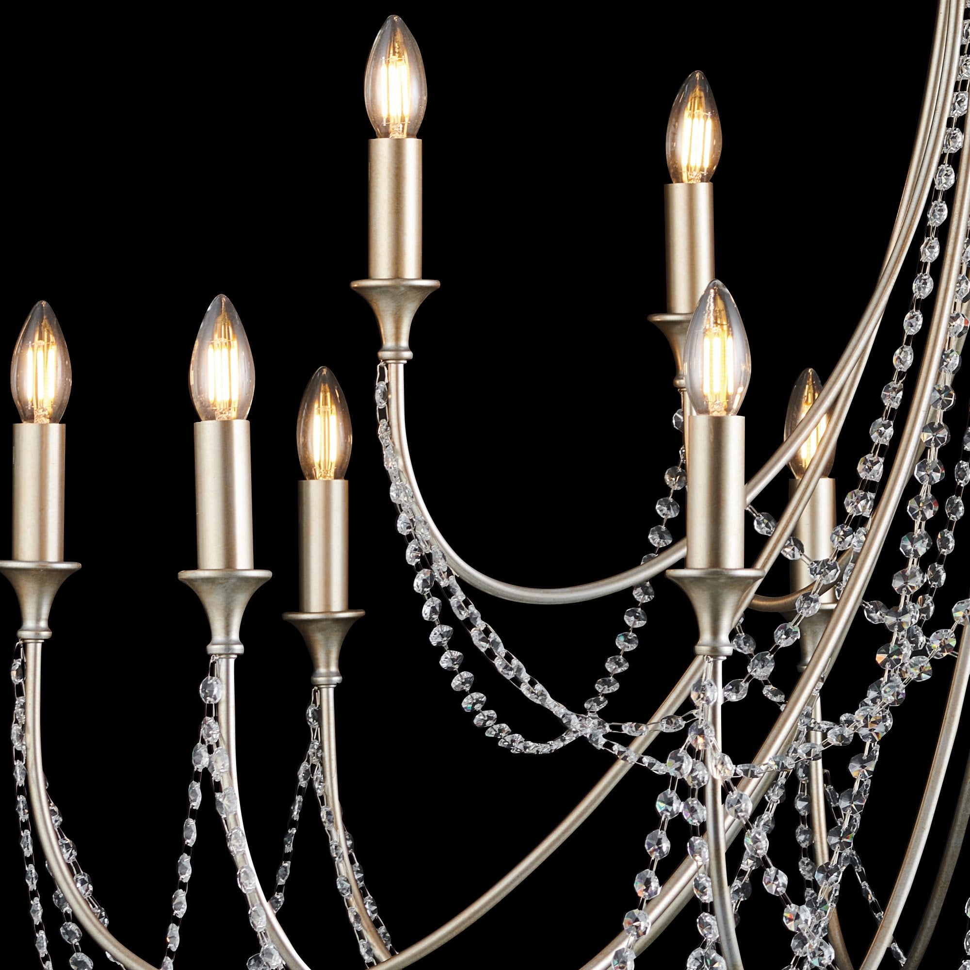 IL31847 Celine Pendant Chandelier 15 Light E14 Aged Silver/Clear Crystal