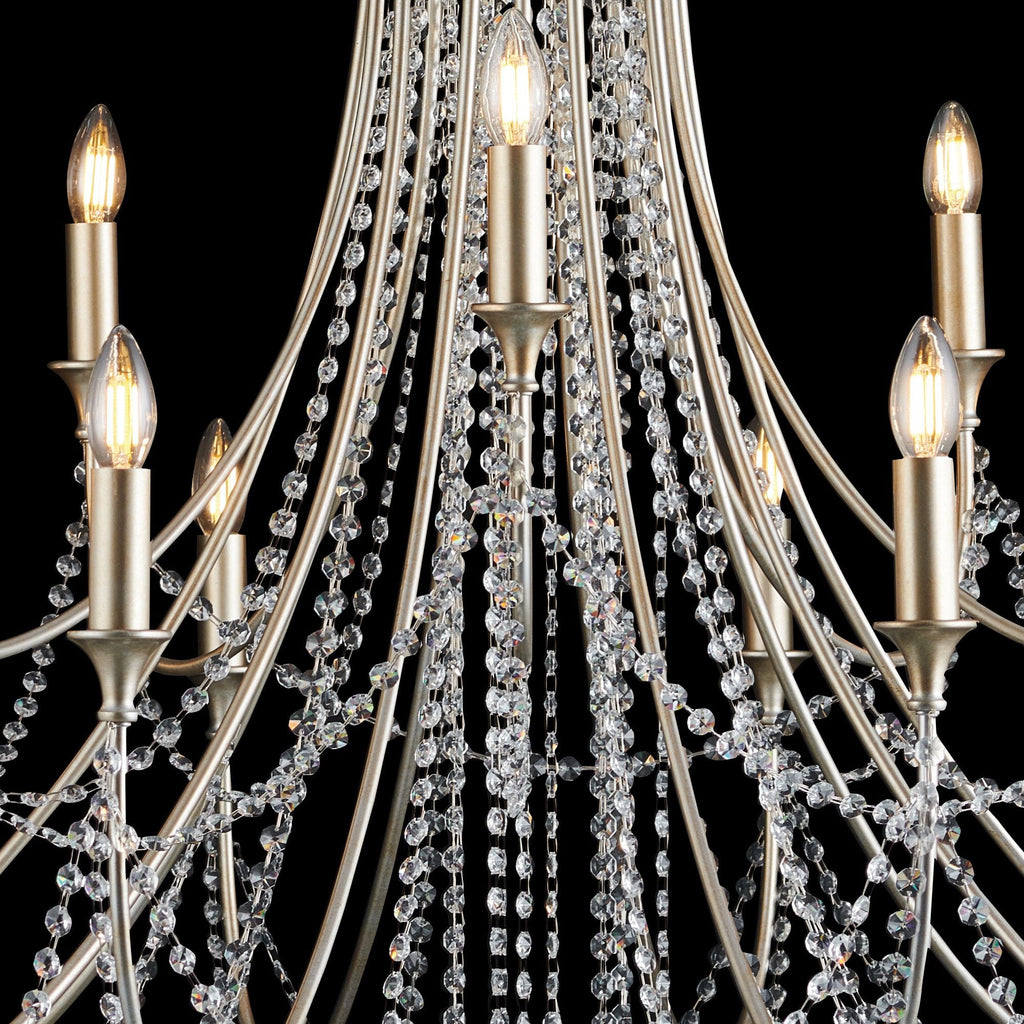 IL31847 Celine Pendant Chandelier 15 Light E14 Aged Silver/Clear Crystal