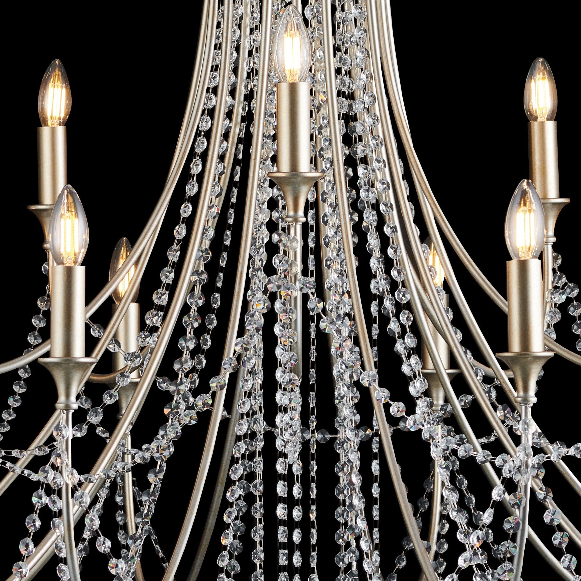 IL31847 Celine Pendant Chandelier 15 Light E14 Aged Silver/Clear Crystal