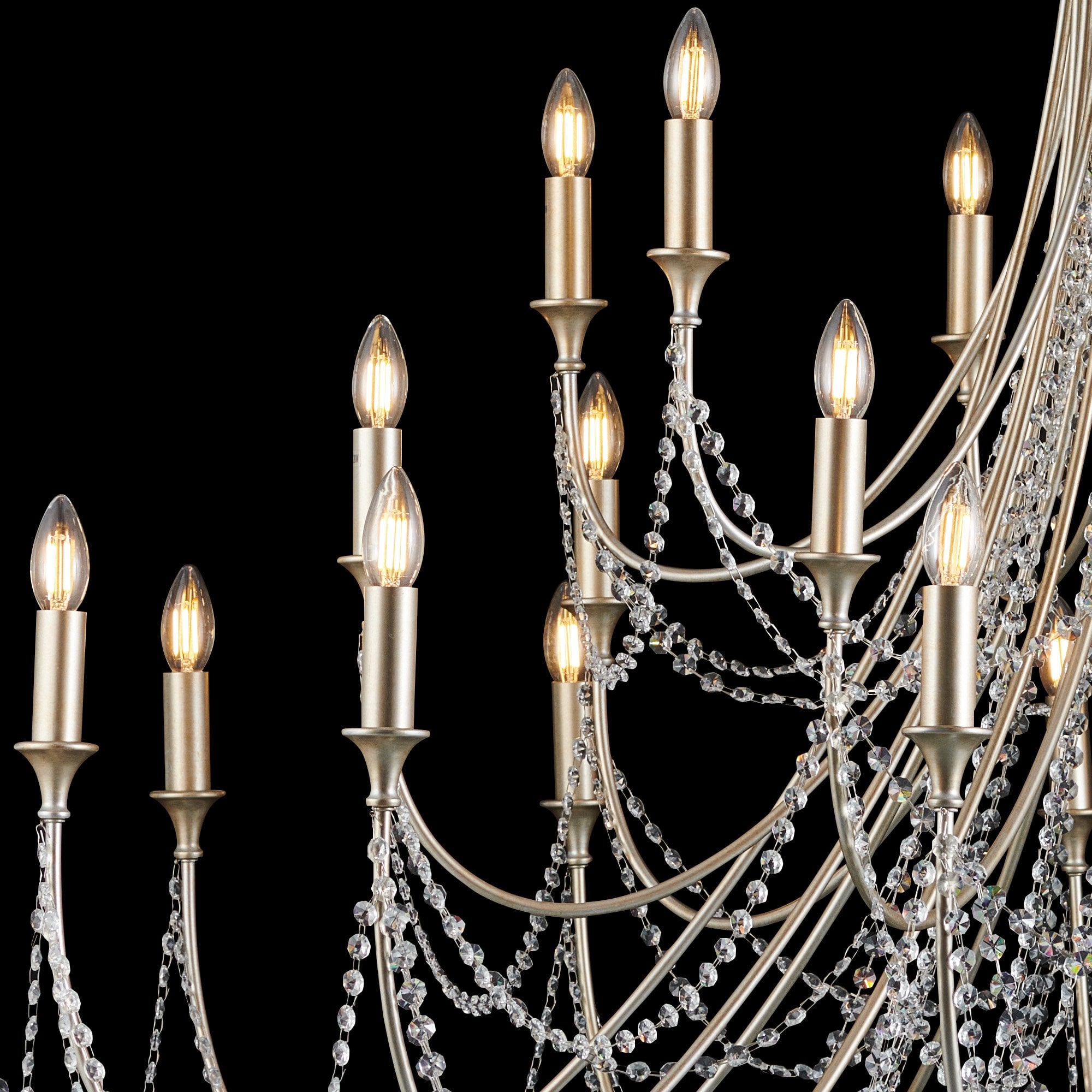 IL31848 Celine Pendant Chandelier 28 Light E14 Aged Silver/Clear Crystal