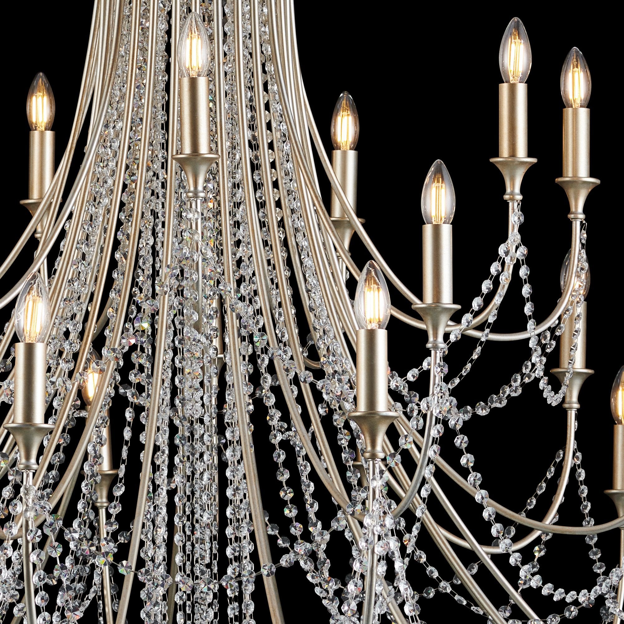 IL31848 Celine Pendant Chandelier 28 Light E14 Aged Silver/Clear Crystal