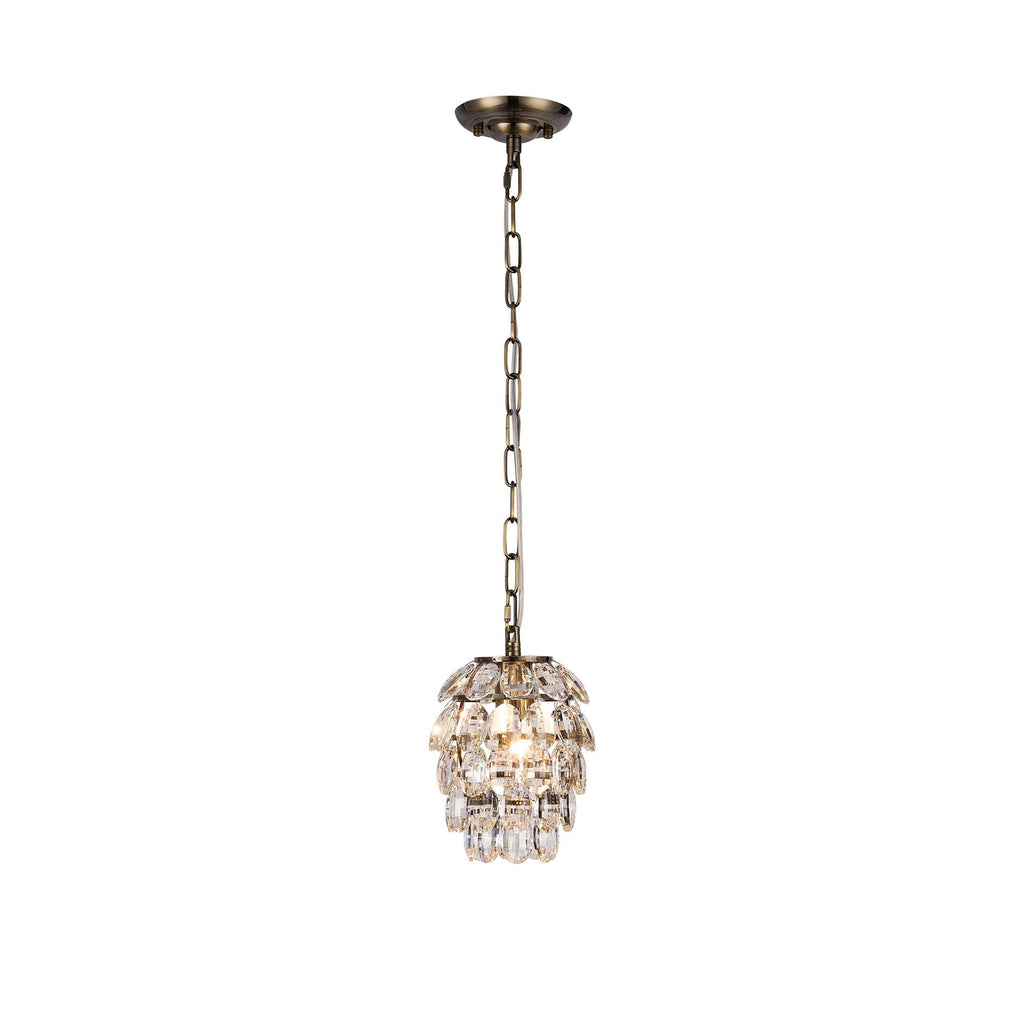 IL32839AB Coniston Pendant 5 Layer 1 Light E27 Antique Brass/Crystal