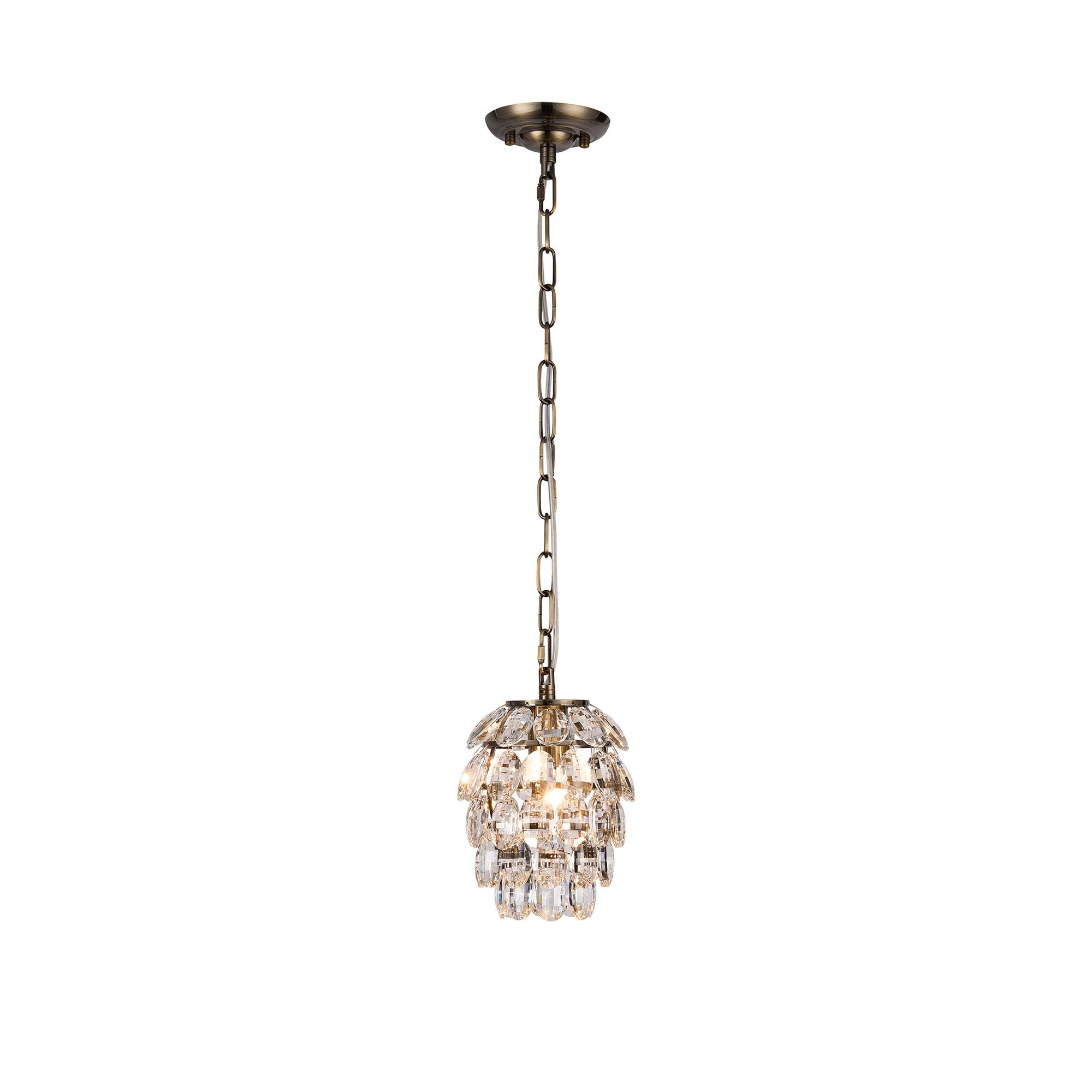 IL32839AB Coniston Pendant 5 Layer 1 Light E27 Antique Brass/Crystal