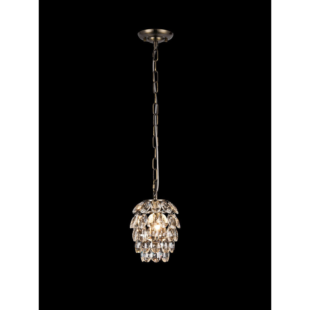 IL32839AB Coniston Pendant 5 Layer 1 Light E27 Antique Brass/Crystal