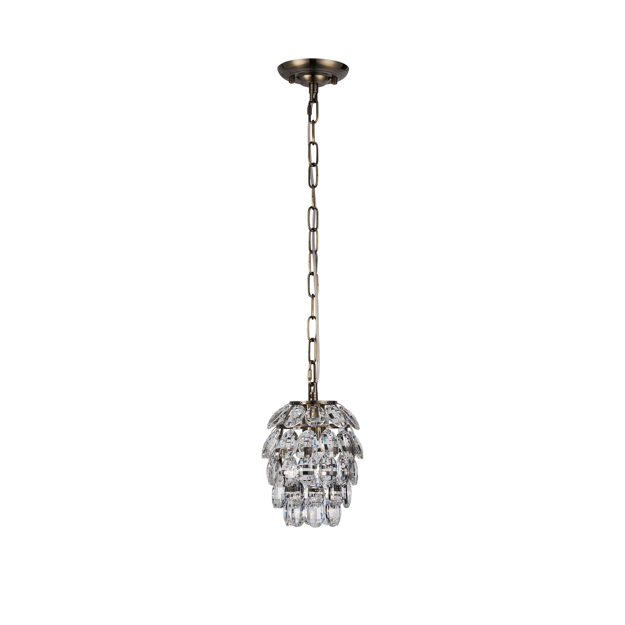 IL32839AB Coniston Pendant 5 Layer 1 Light E27 Antique Brass/Crystal