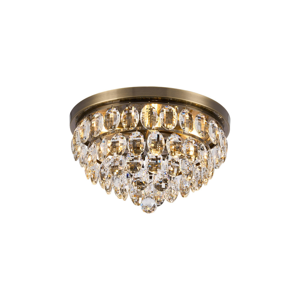 IL32816AB Coniston Flush Ceiling 3 Light E14 Antique Brass/Crystal