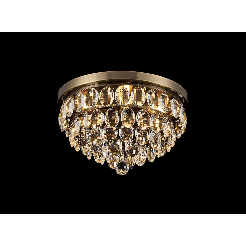 IL32816AB Coniston Flush Ceiling 3 Light E14 Antique Brass/Crystal