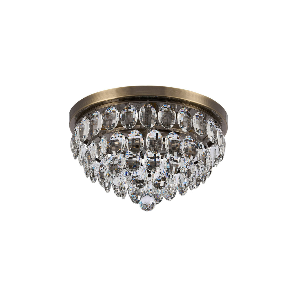IL32816AB Coniston Flush Ceiling 3 Light E14 Antique Brass/Crystal