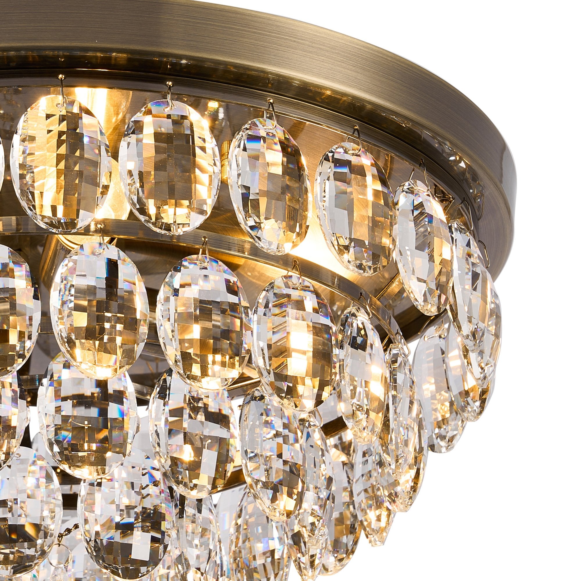 IL32816AB Coniston Flush Ceiling 3 Light E14 Antique Brass/Crystal