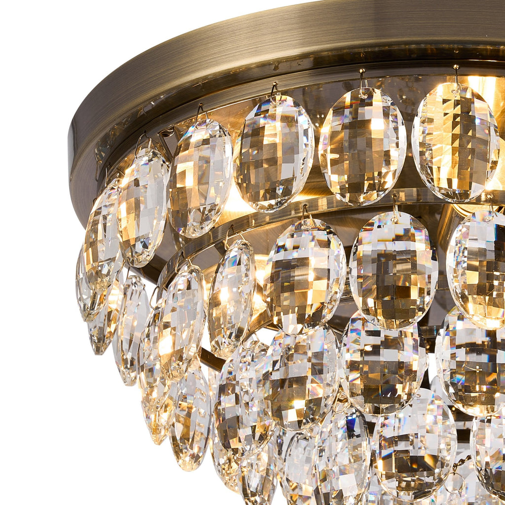 IL32816AB Coniston Flush Ceiling 3 Light E14 Antique Brass/Crystal