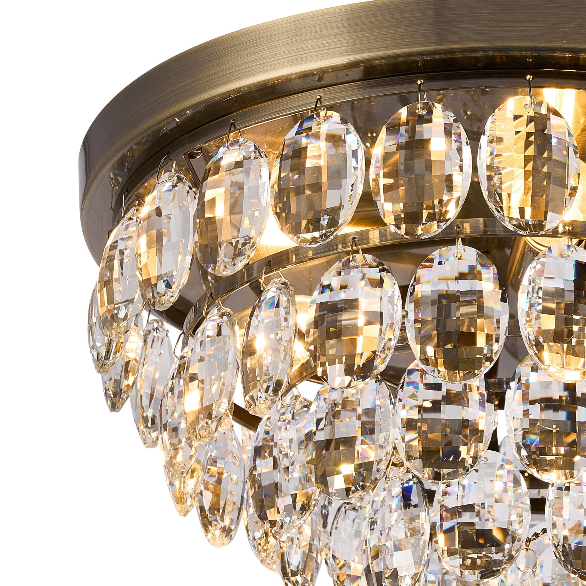 IL32816AB Coniston Flush Ceiling 3 Light E14 Antique Brass/Crystal