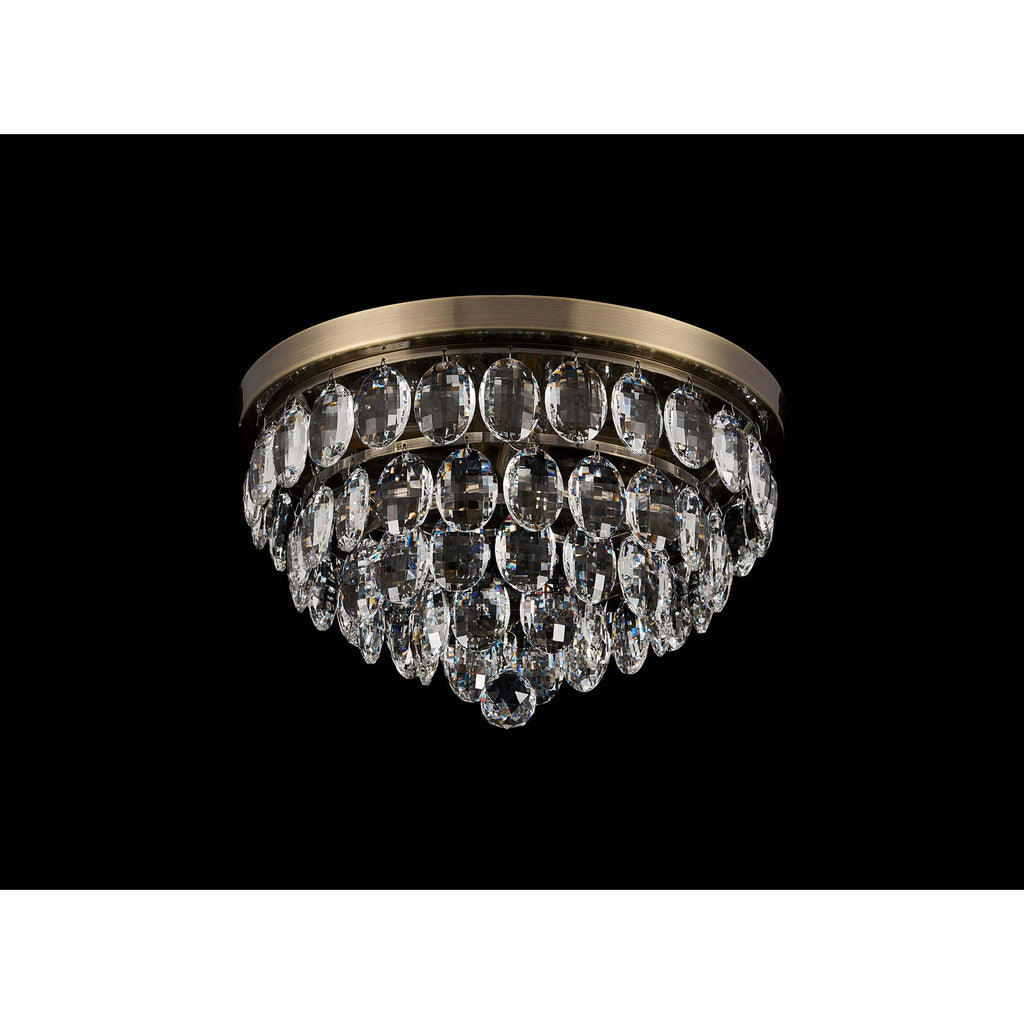 IL32816AB Coniston Flush Ceiling 3 Light E14 Antique Brass/Crystal