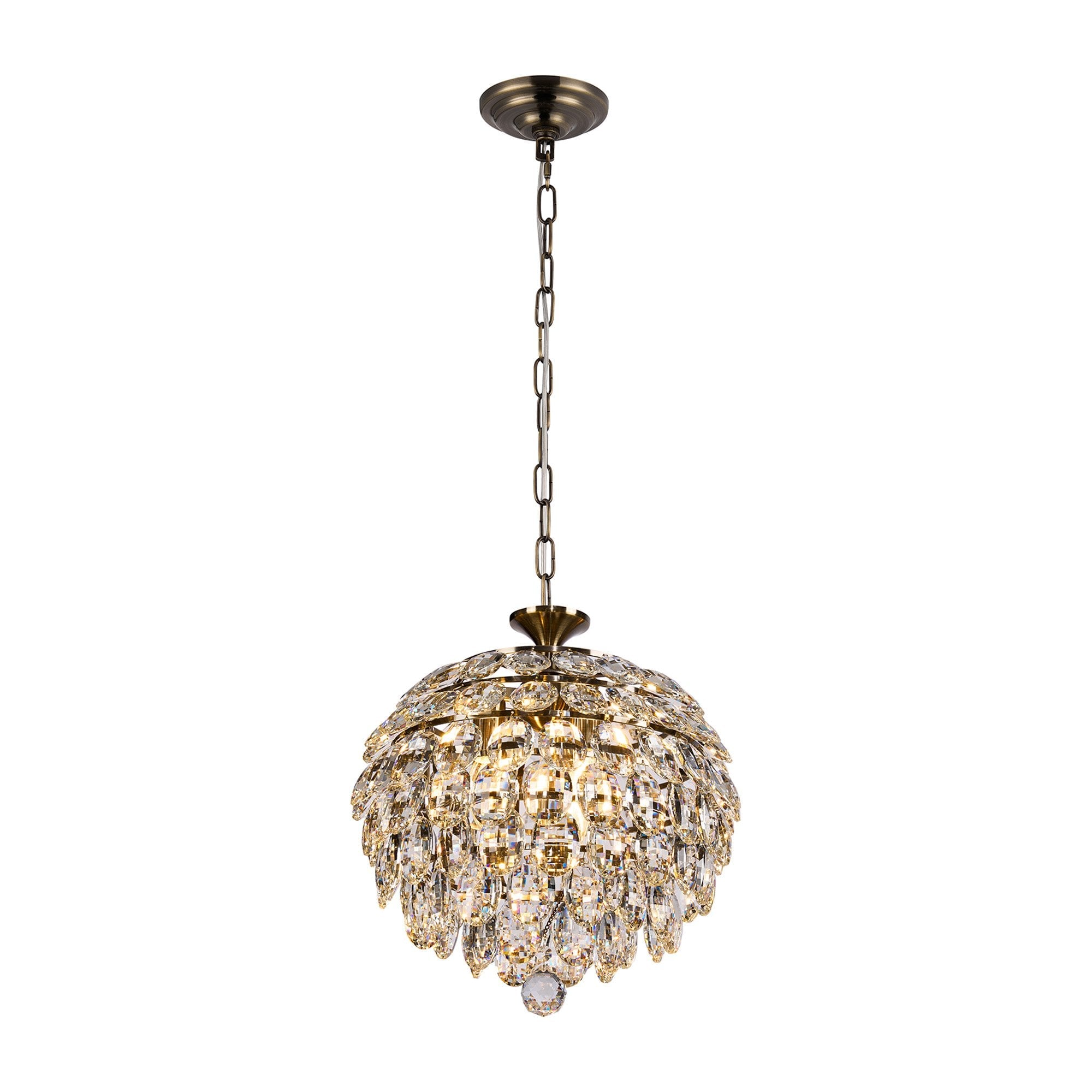 IL32803AB Coniston Pendant 3 Light E14 Antique Brass/Crystal