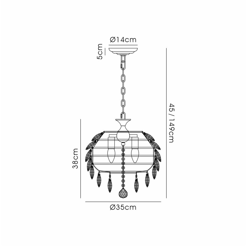 IL32803AB Coniston Pendant 3 Light E14 Antique Brass/Crystal