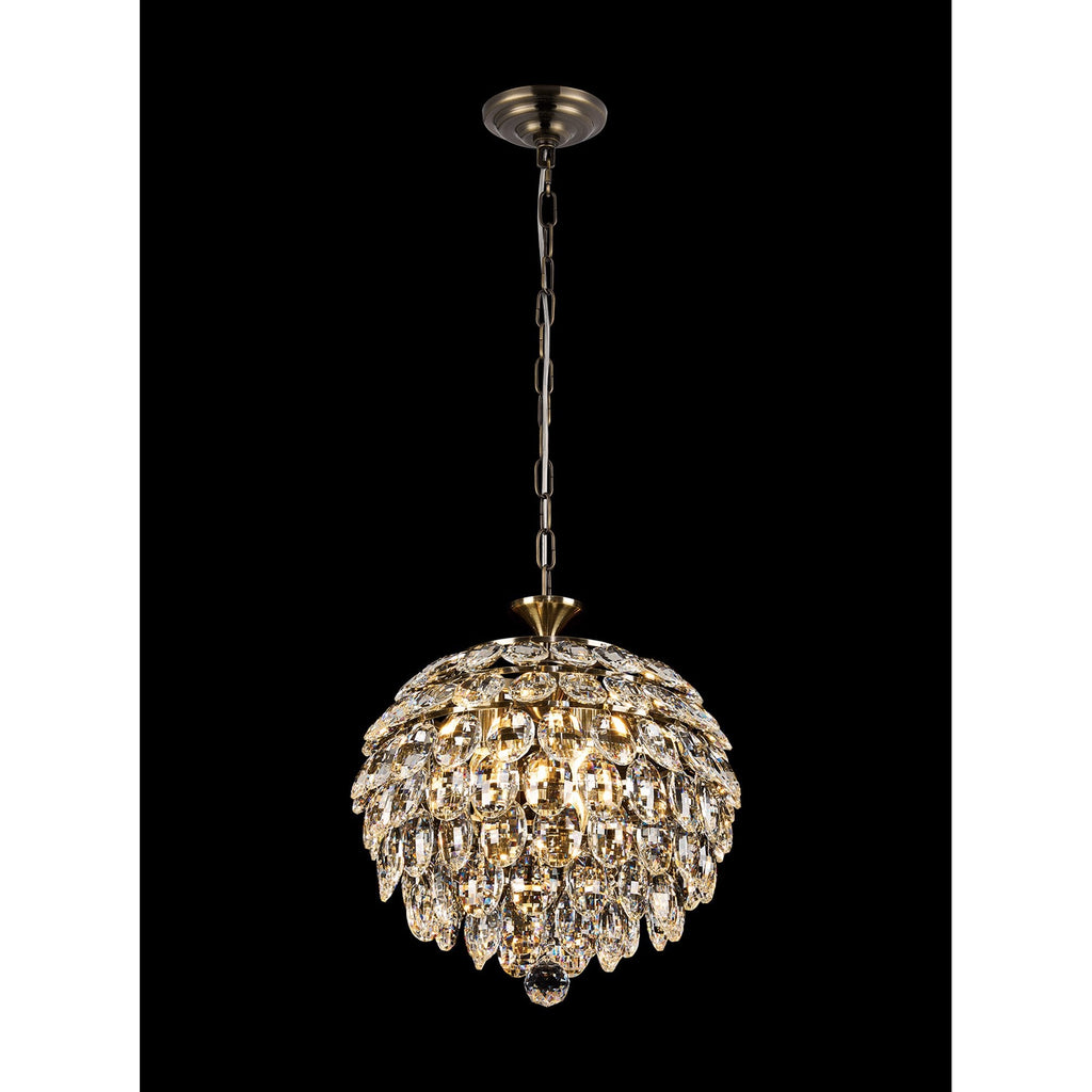 IL32803AB Coniston Pendant 3 Light E14 Antique Brass/Crystal