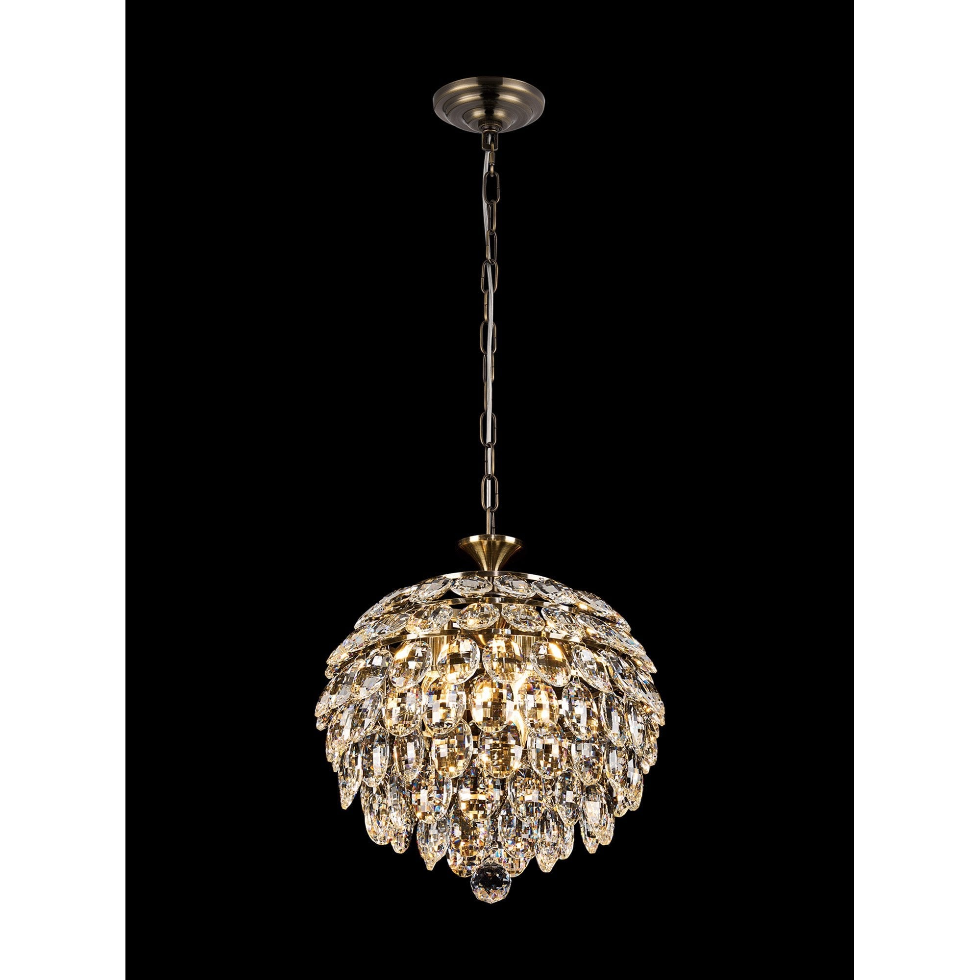 IL32803AB Coniston Pendant 3 Light E14 Antique Brass/Crystal