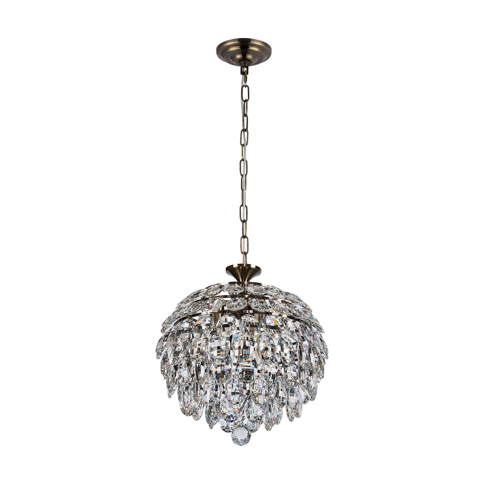 IL32803AB Coniston Pendant 3 Light E14 Antique Brass/Crystal