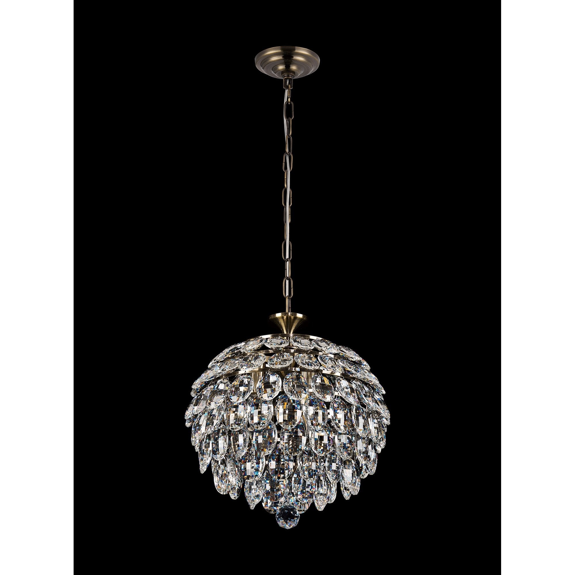 IL32803AB Coniston Pendant 3 Light E14 Antique Brass/Crystal