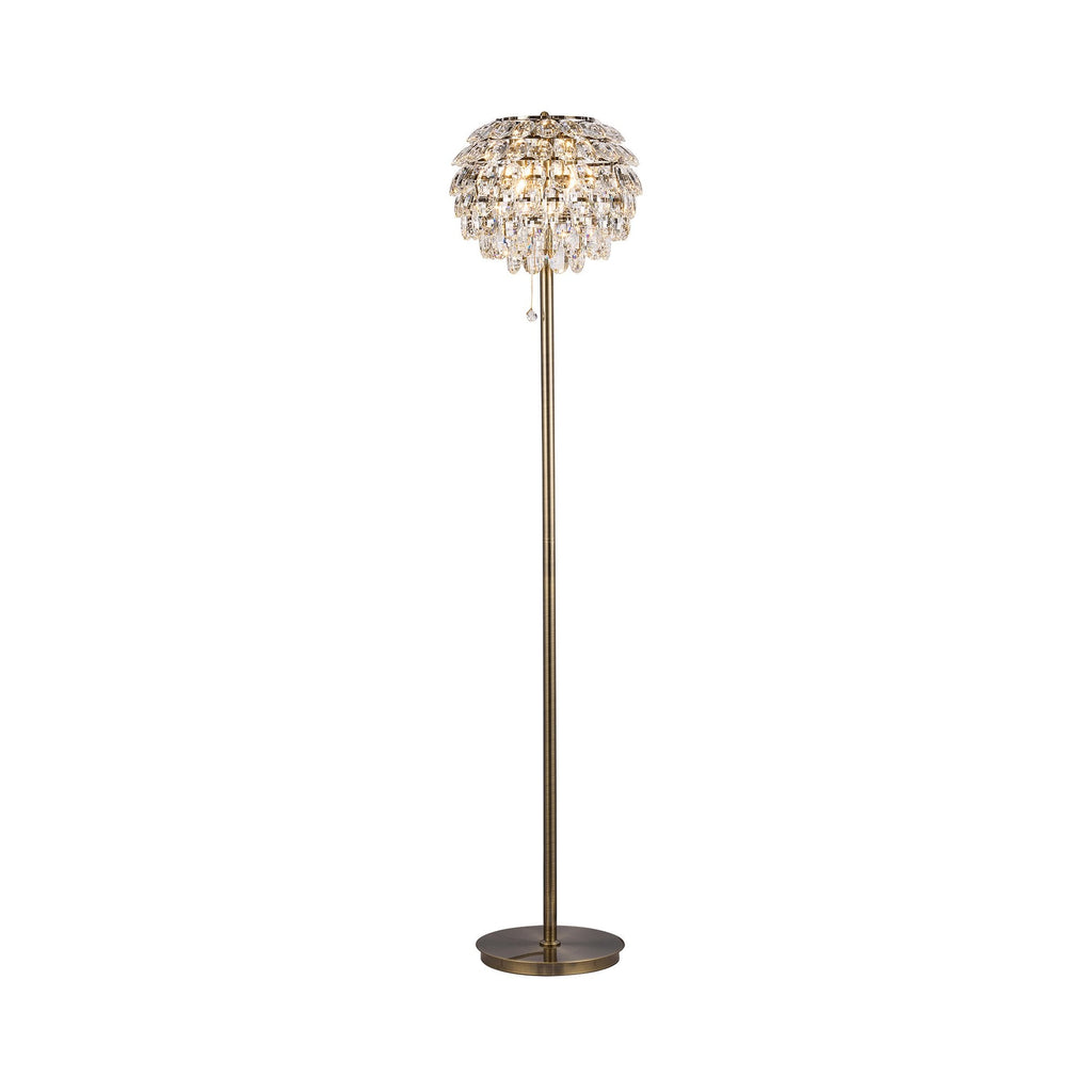 IL32837AB Coniston Floor Lamp 3 Light E14 Antique Brass/Crystal