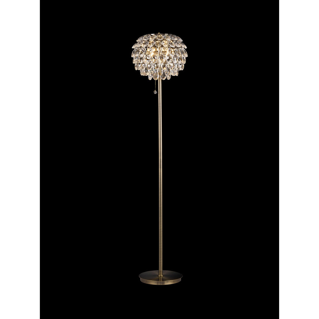 IL32837AB Coniston Floor Lamp 3 Light E14 Antique Brass/Crystal