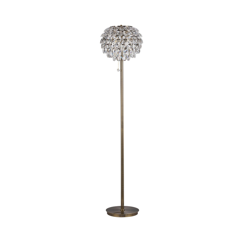 IL32837AB Coniston Floor Lamp 3 Light E14 Antique Brass/Crystal