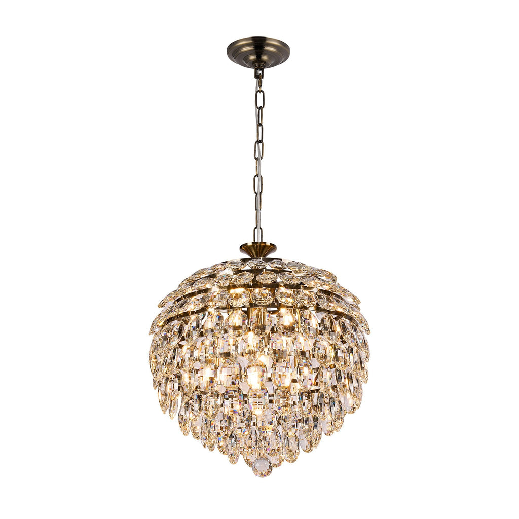 IL32804AB Coniston Pendant 6 Light E14 Antique Brass/Crystal