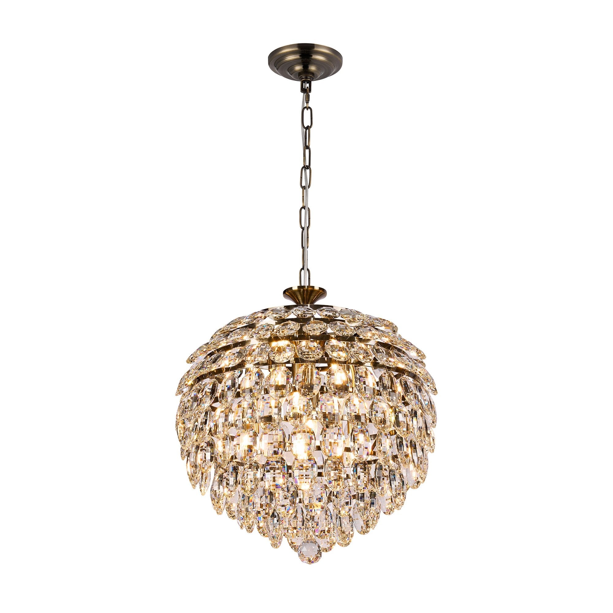 IL32804AB Coniston Pendant 6 Light E14 Antique Brass/Crystal