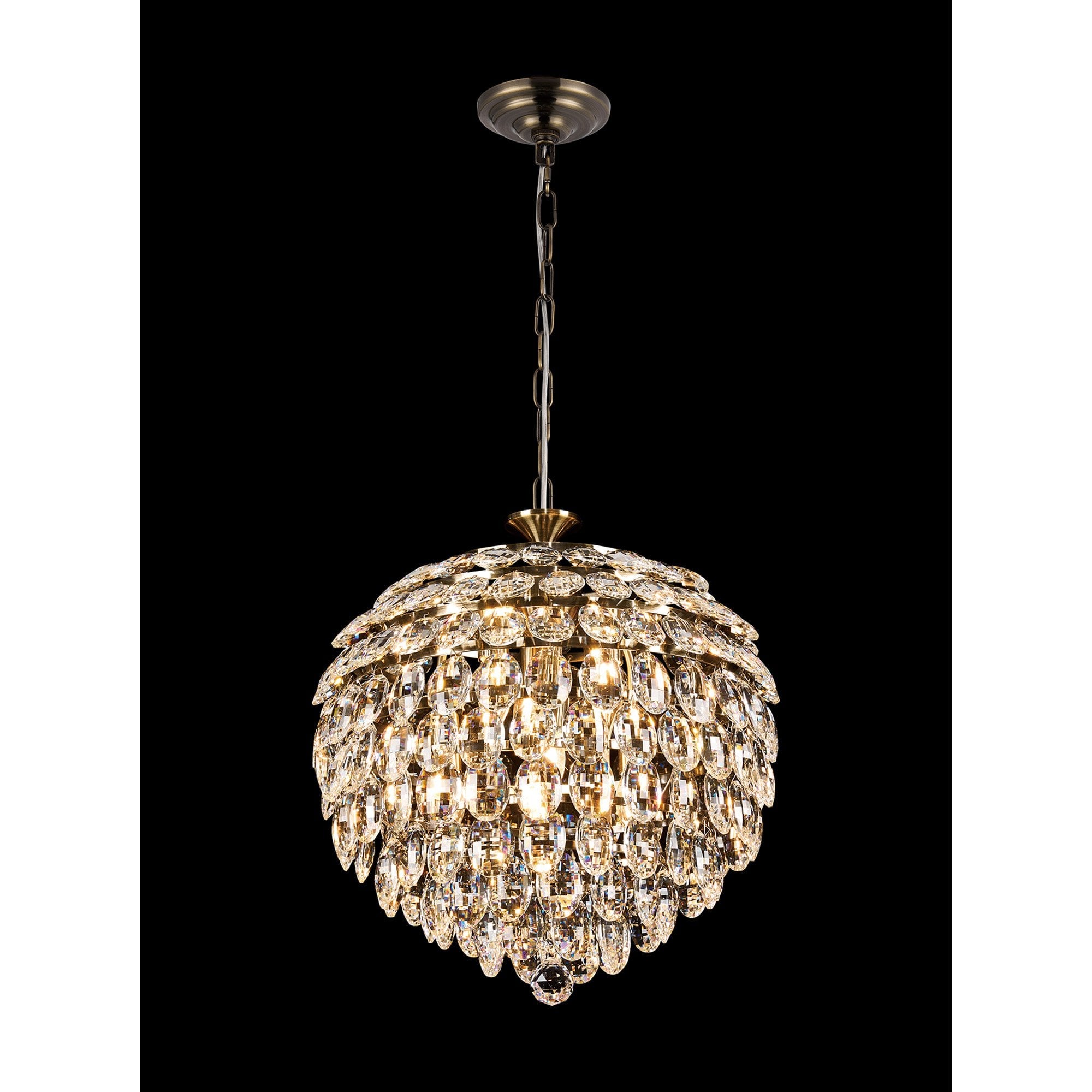 IL32804AB Coniston Pendant 6 Light E14 Antique Brass/Crystal