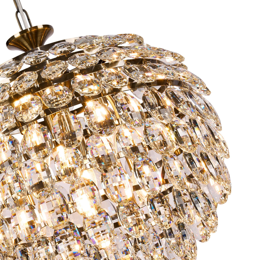 IL32804AB Coniston Pendant 6 Light E14 Antique Brass/Crystal
