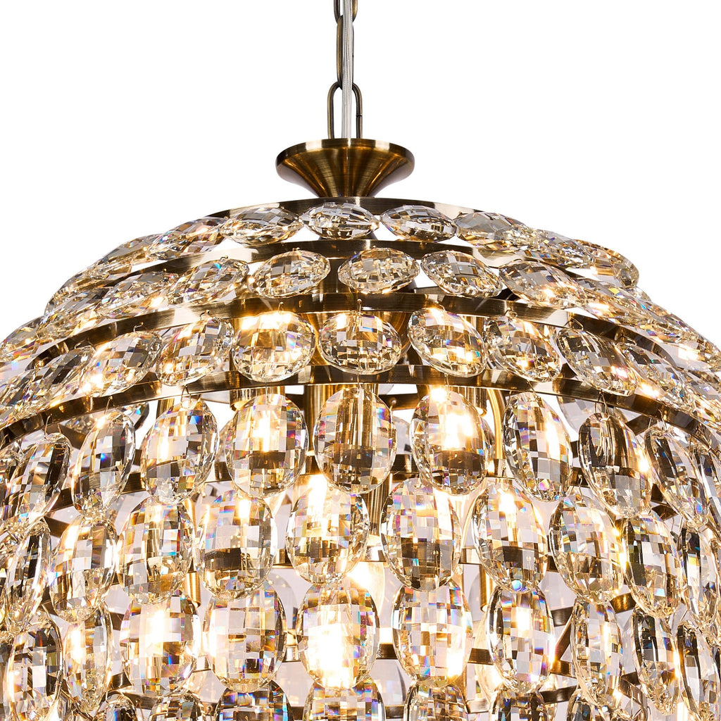 IL32804AB Coniston Pendant 6 Light E14 Antique Brass/Crystal