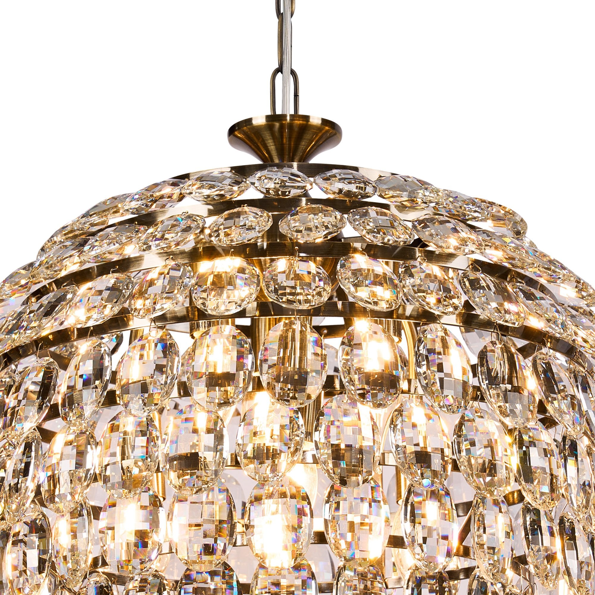 IL32804AB Coniston Pendant 6 Light E14 Antique Brass/Crystal